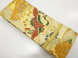 アンティーク　鶴に読み本・花模様織り出し半幅帯（材料）